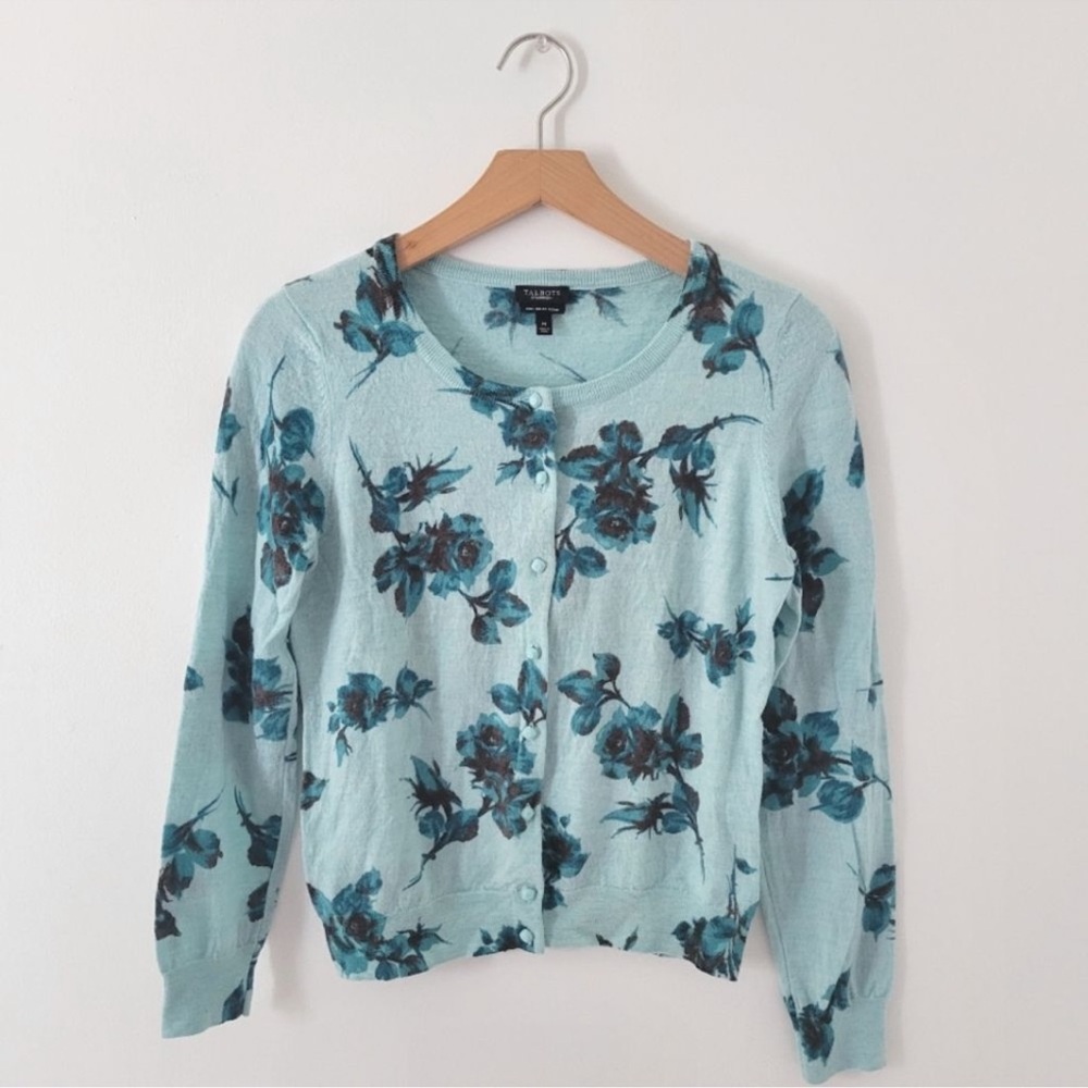 Talbots 100% Italian Merino Floral Cardigan | M